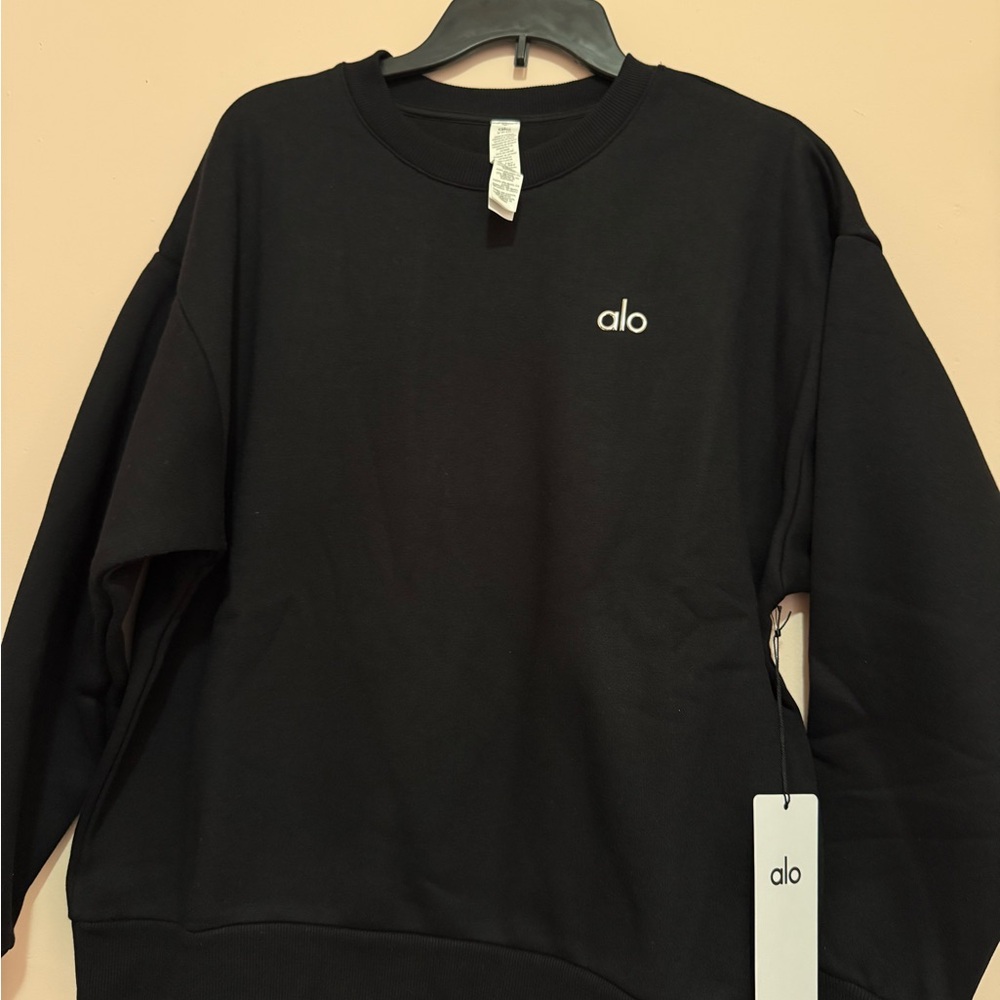 ALO Yoga Men's Black Crewneck Sweatshirt with White Logo